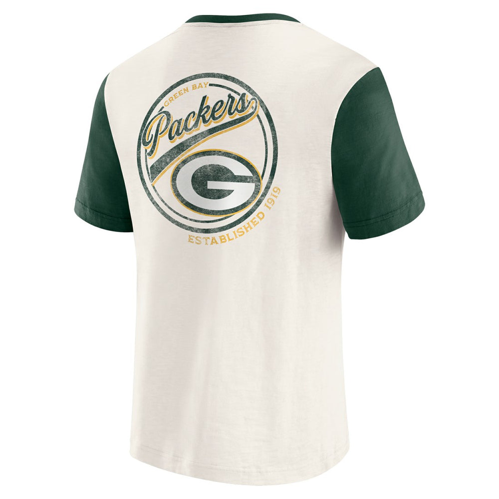 Green Bay Packers Darius Rucker Collection Henley Colorblock Slub Pocket T-Shirt - Cream - Fanatics