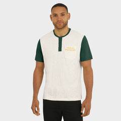 Green Bay Packers Darius Rucker Collection Henley Colorblock Slub Pocket T-Shirt - Cream - Fanatics