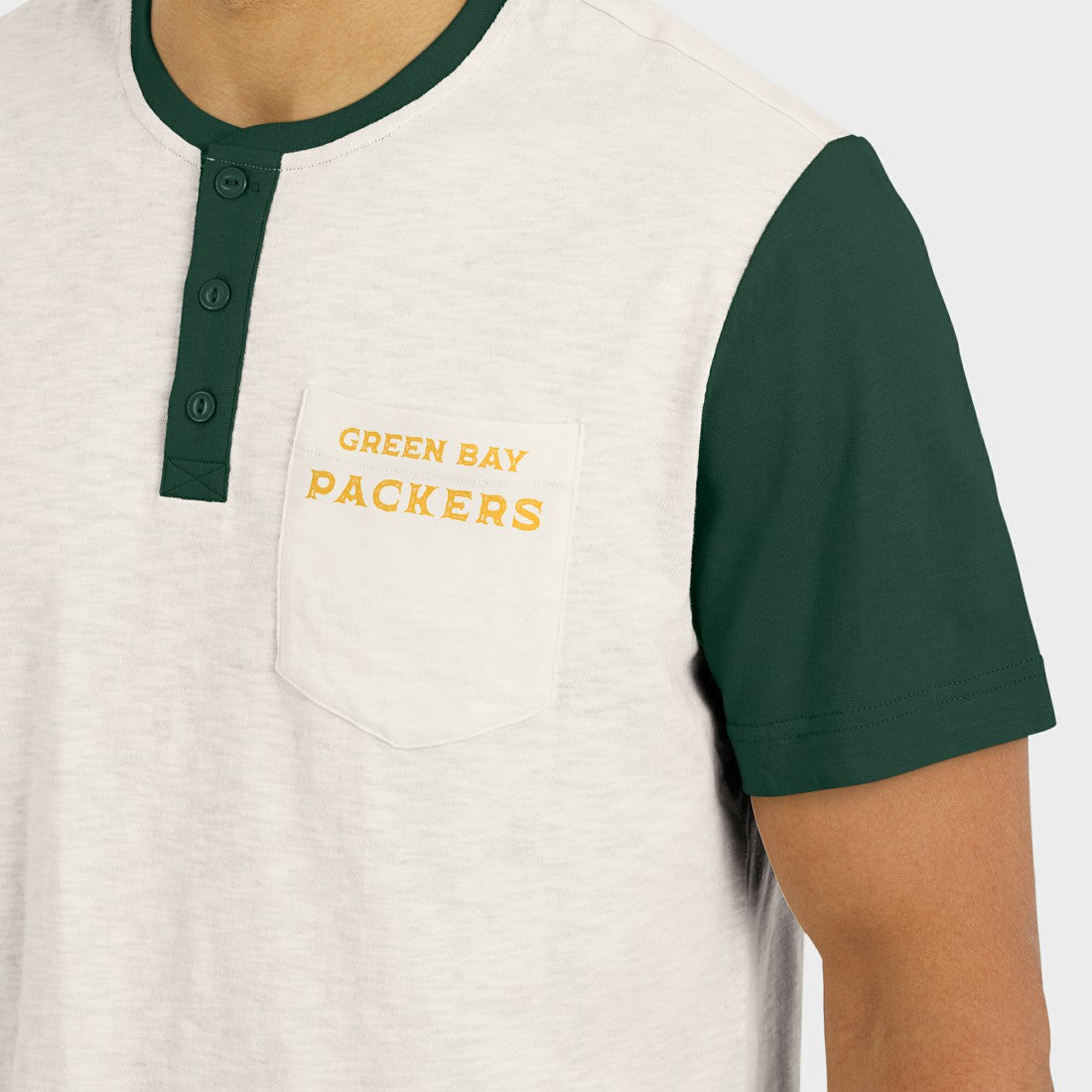 Green Bay Packers Darius Rucker Collection Henley Colorblock Slub Pocket T-Shirt - Cream - Fanatics