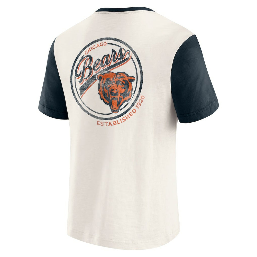 Chicago Bears Darius Rucker Collection Henley Colorblock Slub Pocket T-Shirt - Cream - Fanatics