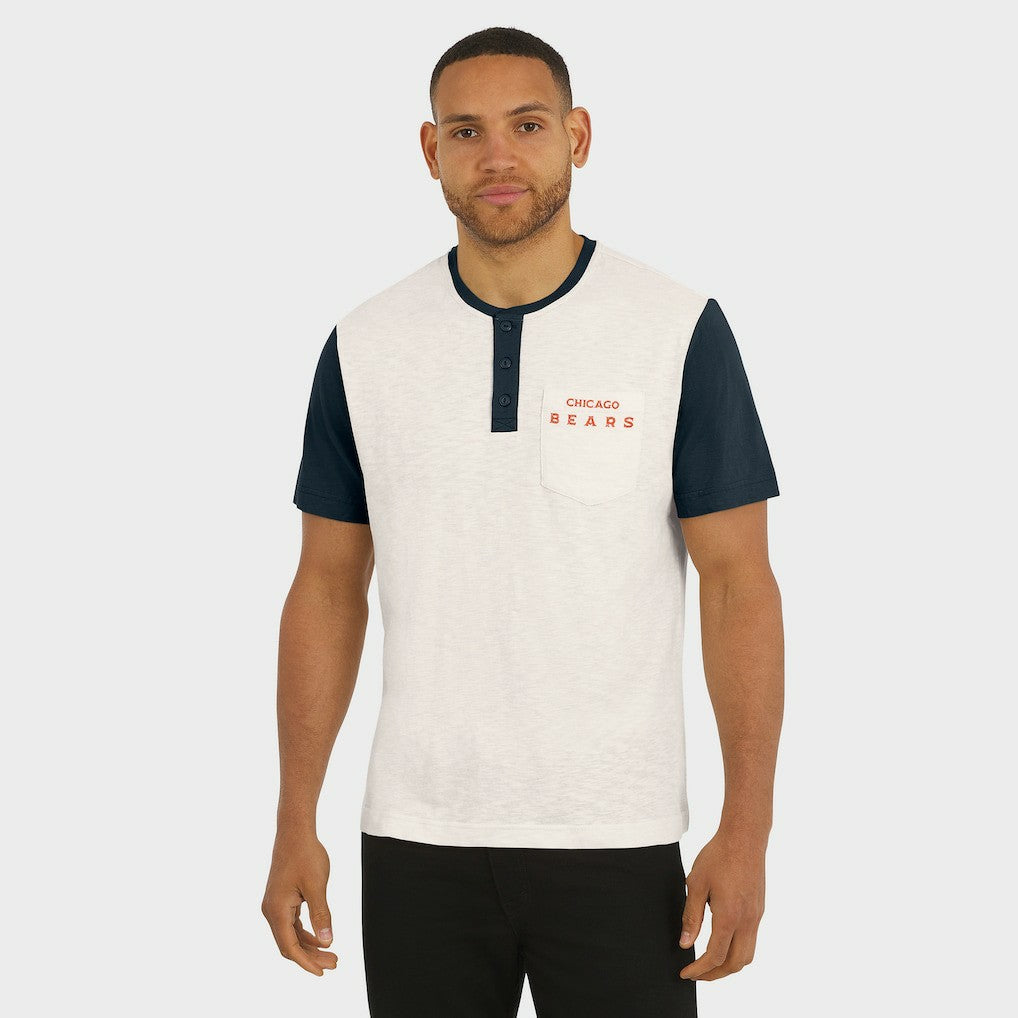 Chicago Bears Darius Rucker Collection Henley Colorblock Slub Pocket T-Shirt - Cream - Fanatics