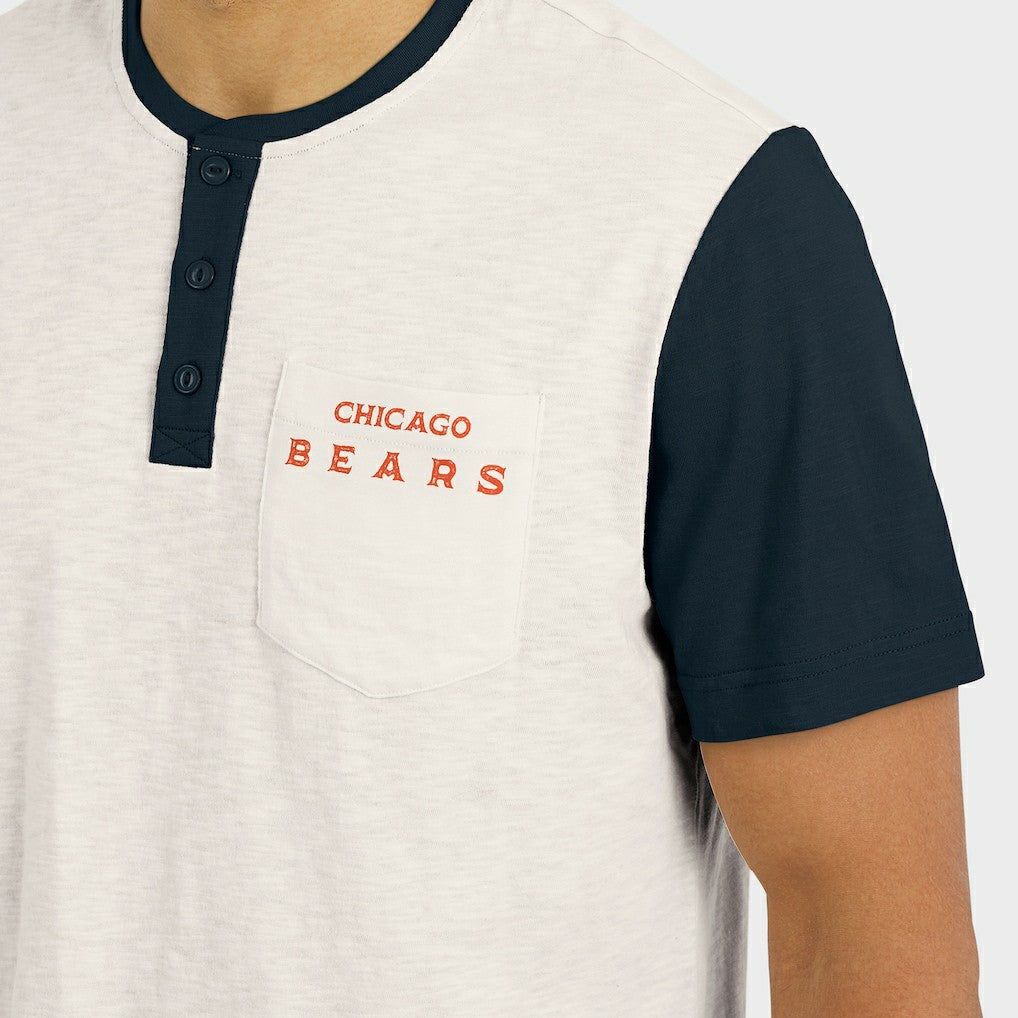 Chicago Bears Darius Rucker Collection Henley Colorblock Slub Pocket T-Shirt - Cream - Fanatics