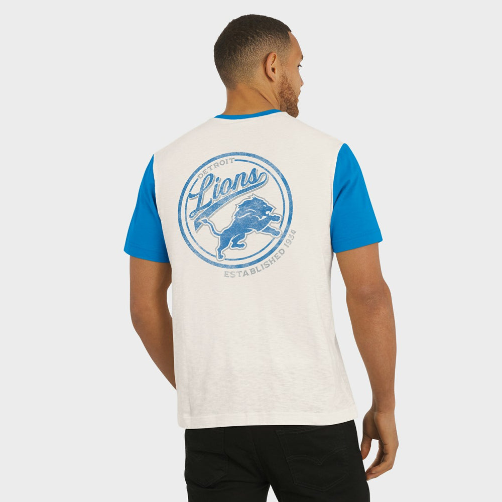 Detroit Lions Darius Rucker Collection Henley Colorblock Slub Pocket T-Shirt - Cream - Fanatics