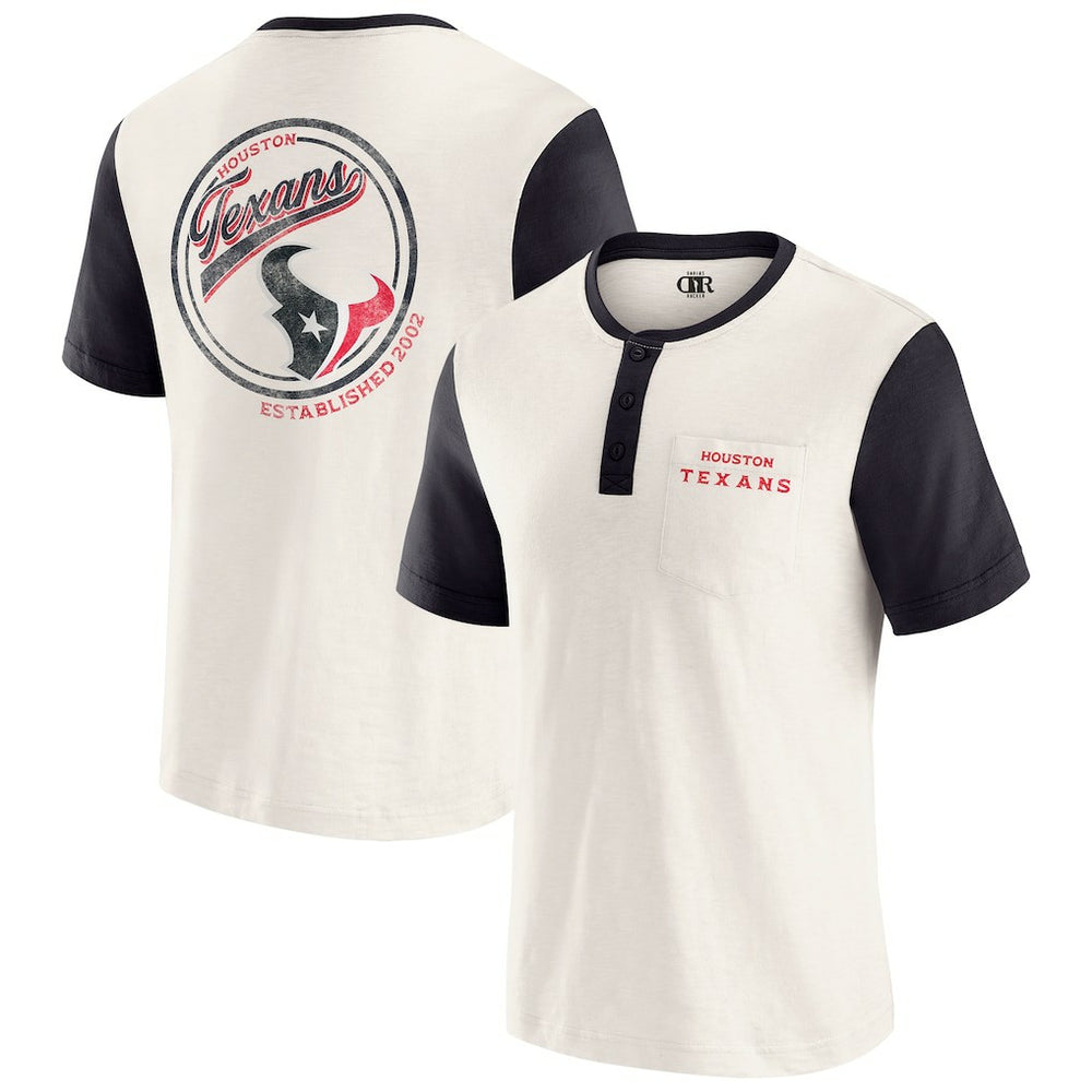 Houston Texans Darius Rucker Collection Henley Colorblock Slub Pocket T-Shirt - Cream - Fanatics