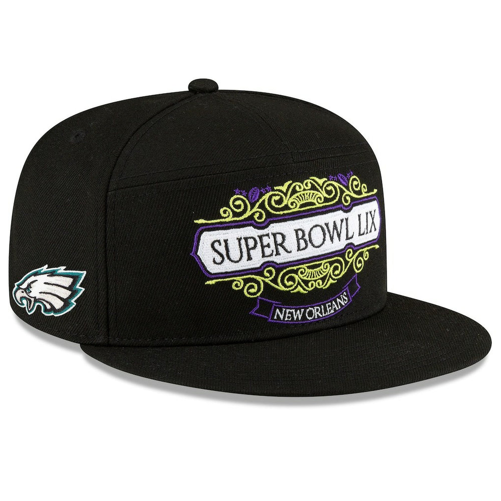 Philadelphia Eagles New Era Super Bowl LIX Tarmac Split Panel 9FIFTY Snapback Hat - Black - NFL