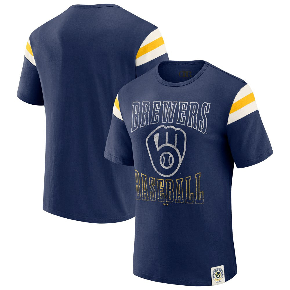 Milwaukee Brewers Darius Rucker Collection by Fanatics Distressed Sleeve Stripe T-Shirt Near Me