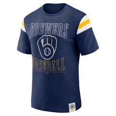 Milwaukee Brewers Darius Rucker Collection by Fanatics Distressed Sleeve Stripe T-Shirt Near Me