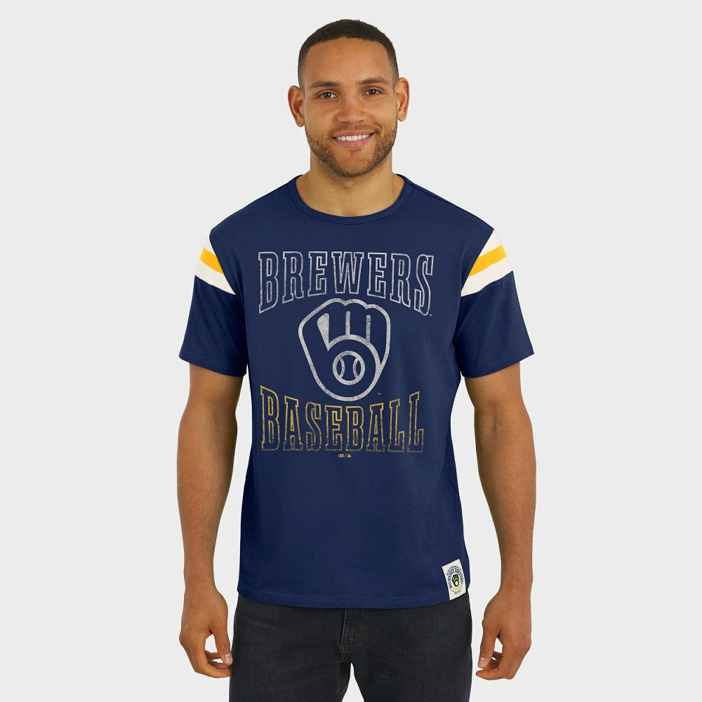 Milwaukee Brewers Darius Rucker Collection by Fanatics Distressed Sleeve Stripe T-Shirt Near Me