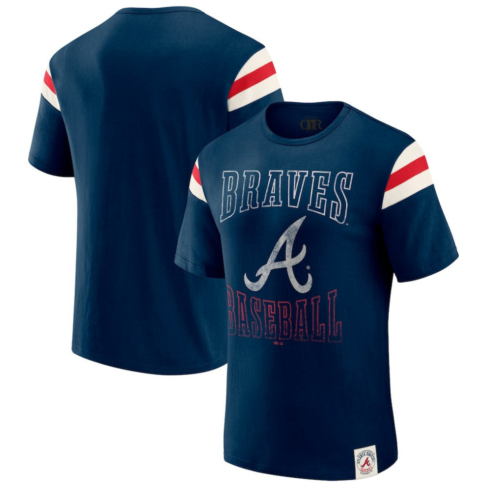 Atlanta Braves Darius Rucker Collection by Fanatics Distressed Sleeve Stripe T-Shirt Outlet