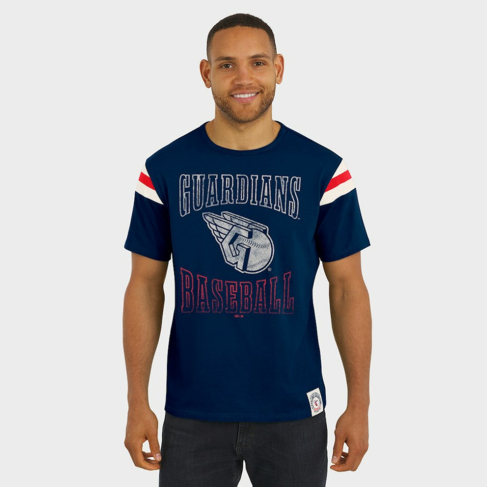 Cleveland Guardians Darius Rucker Collection by Fanatics Distressed Sleeve Stripe T-Shirt Sale