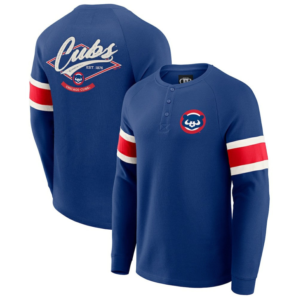 Chicago Cubs Darius Rucker Collection by Fanatics Waffle-Knit Raglan Long Sleeve Henley T-Shirt Discount
