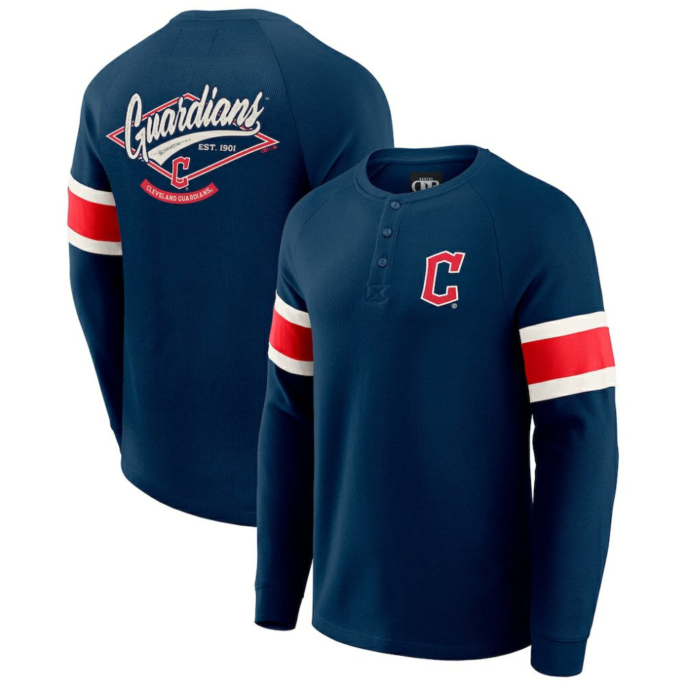 Cleveland Guardians Darius Rucker Collection by Fanatics Waffle-Knit Raglan Long Sleeve Henley T-Shirt Outlet