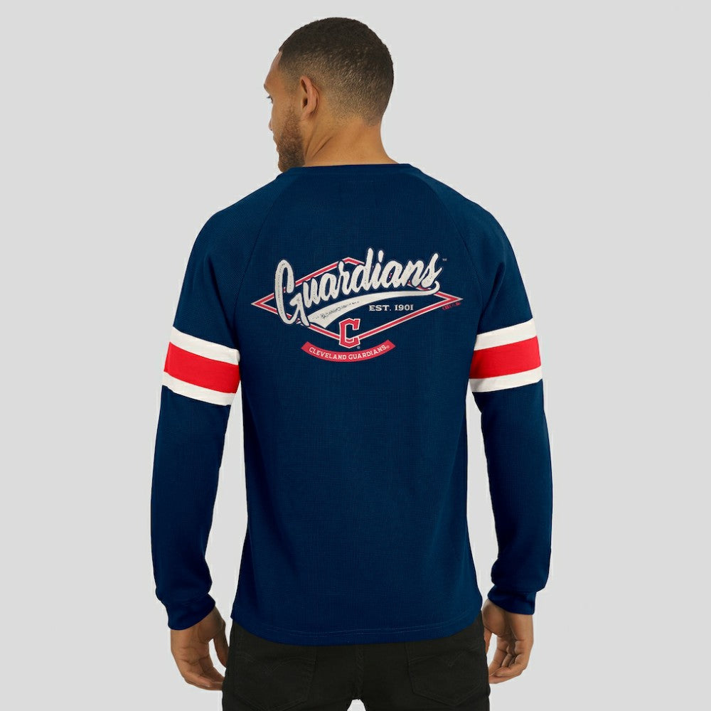 Cleveland Guardians Darius Rucker Collection by Fanatics Waffle-Knit Raglan Long Sleeve Henley T-Shirt Outlet