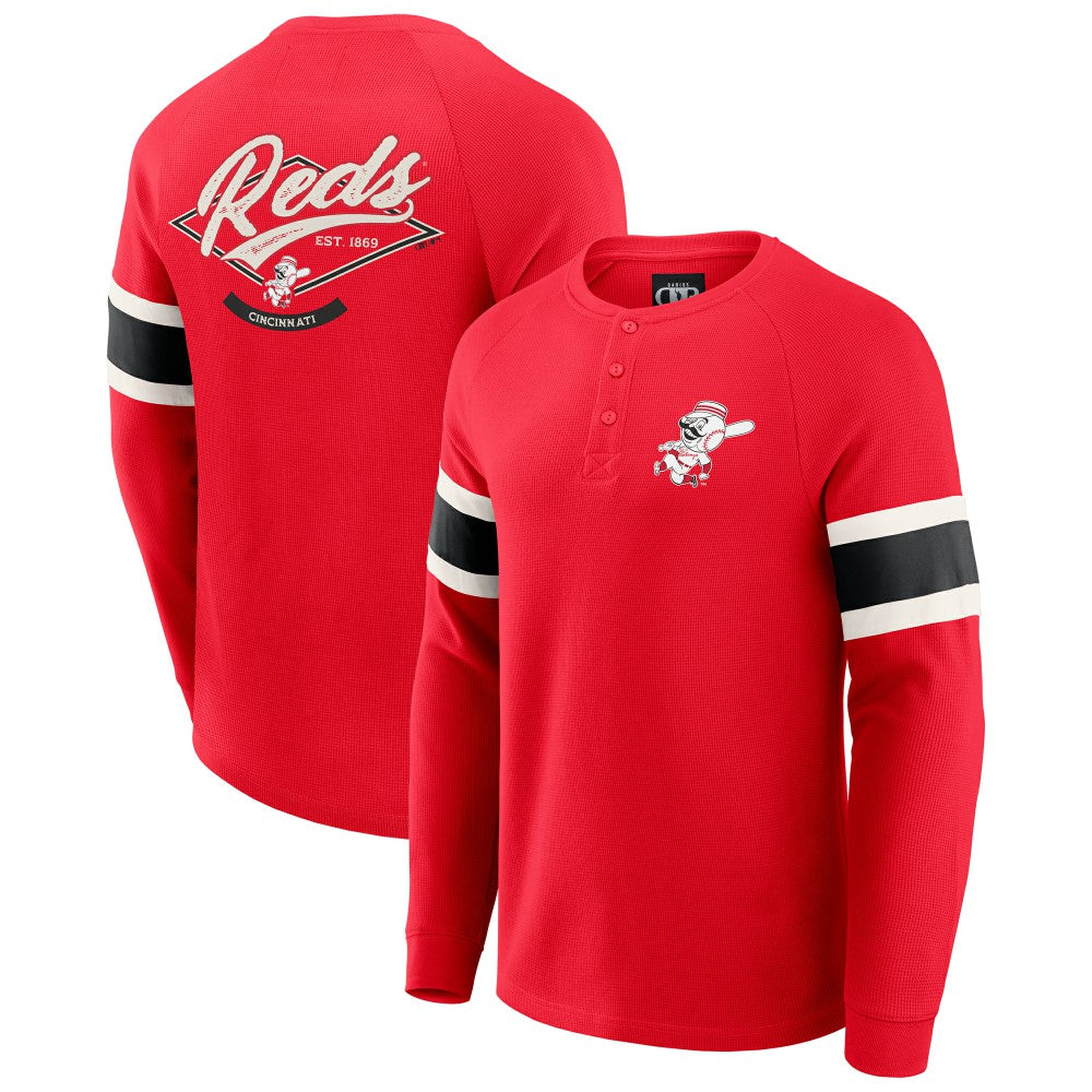Cincinnati Reds Darius Rucker Collection by Fanatics Waffle-Knit Raglan Long Sleeve Henley T-Shirt for sale