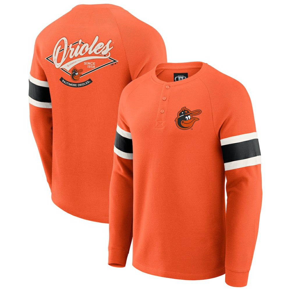 Baltimore Orioles Darius Rucker Collection by Fanatics Waffle-Knit Raglan Long Sleeve Henley T-Shirt Sale
