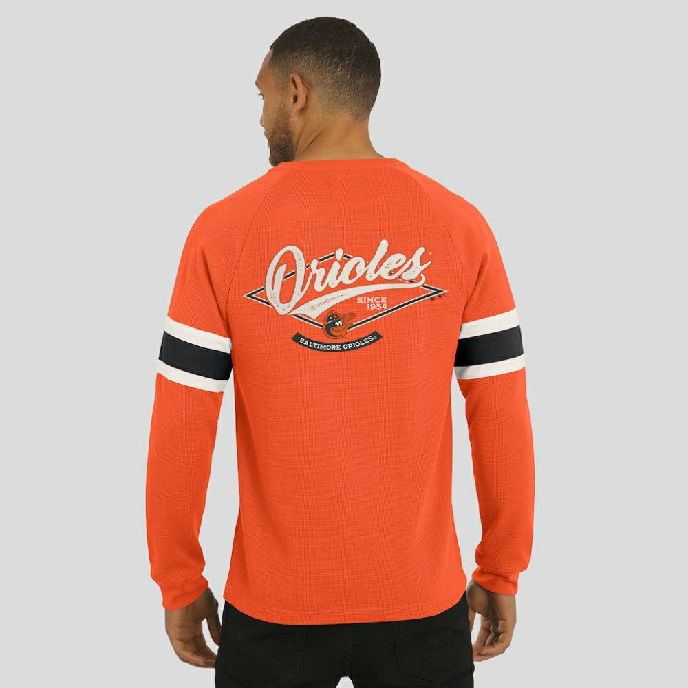 Baltimore Orioles Darius Rucker Collection by Fanatics Waffle-Knit Raglan Long Sleeve Henley T-Shirt Sale