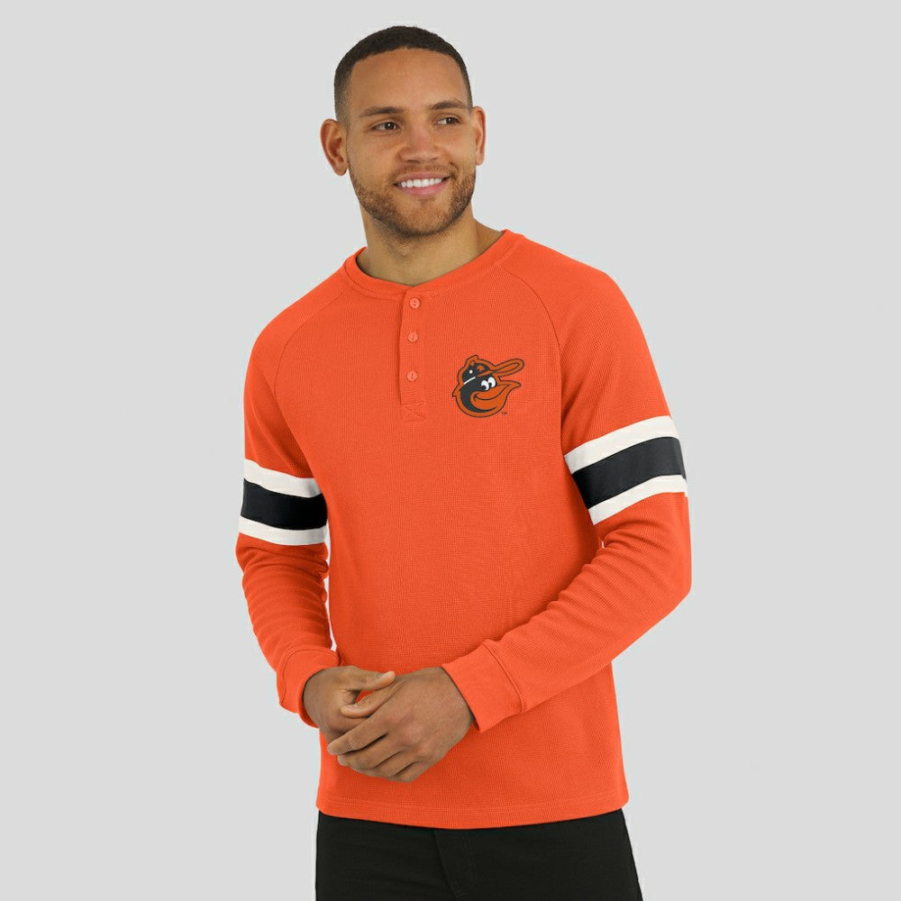 Baltimore Orioles Darius Rucker Collection by Fanatics Waffle-Knit Raglan Long Sleeve Henley T-Shirt Sale