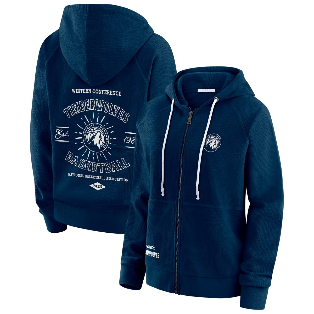 Minnesota Timberwolves WEAR by Erin Andrews Women's Vintage Full-Zip Raglan Hoodie Navy