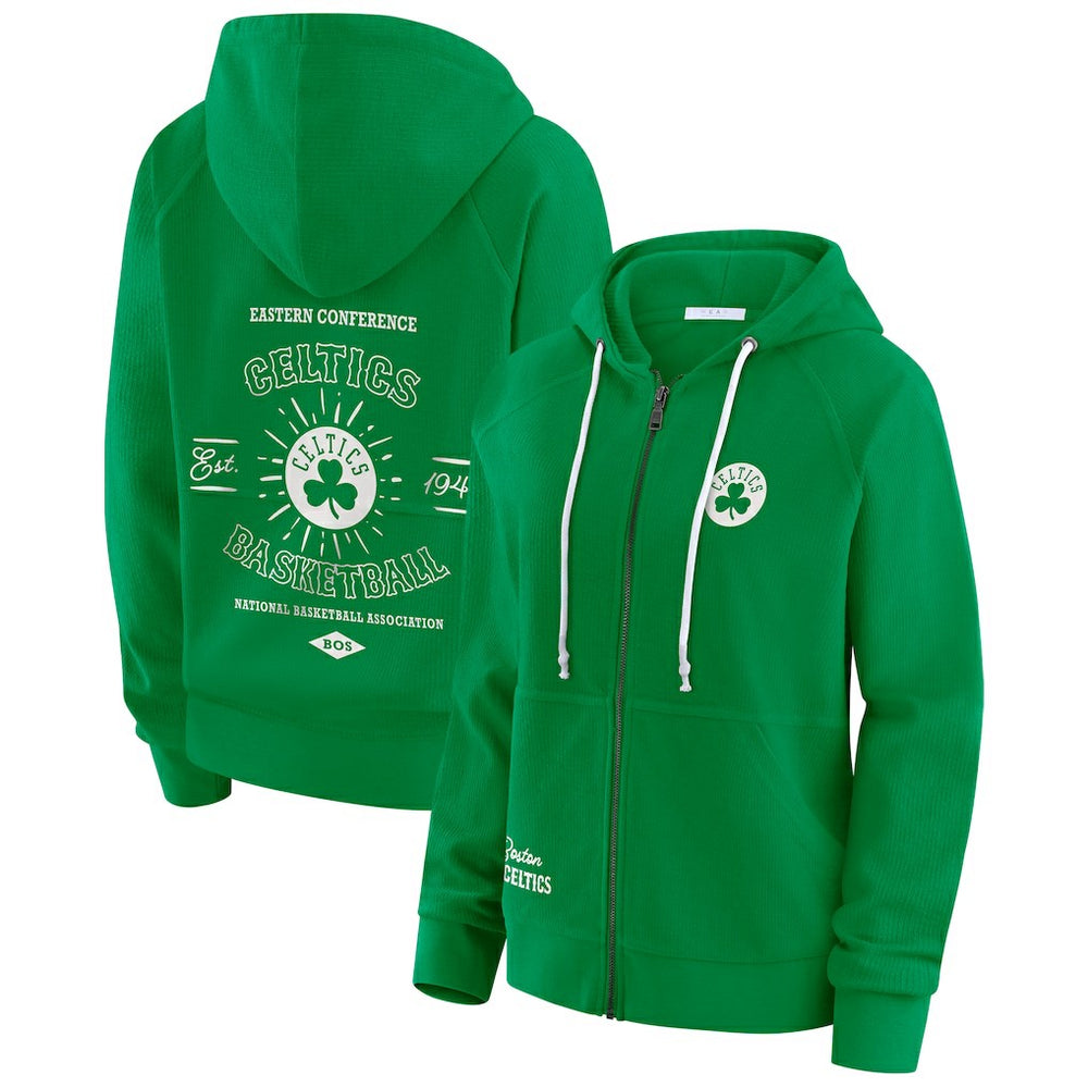 Boston Celtics WEAR by Erin Andrews Women's Vintage Full-Zip Raglan Hoodie Green