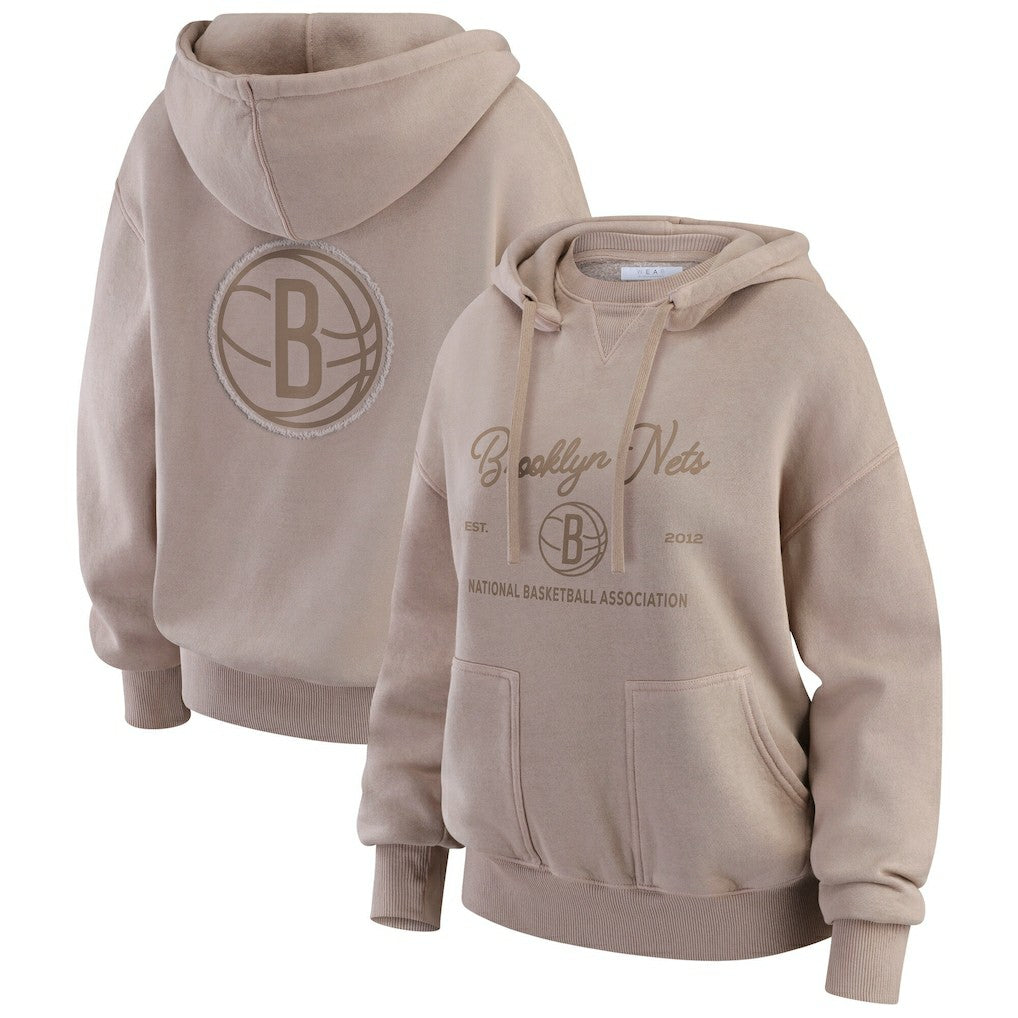Brooklyn Nets WEAR by Erin Andrews Women's Washed Pullover Crewdie Tan