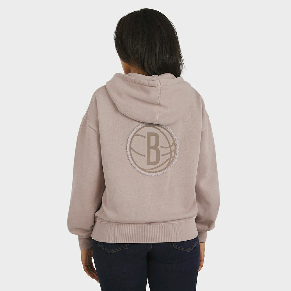 Brooklyn Nets WEAR by Erin Andrews Women's Washed Pullover Crewdie Tan
