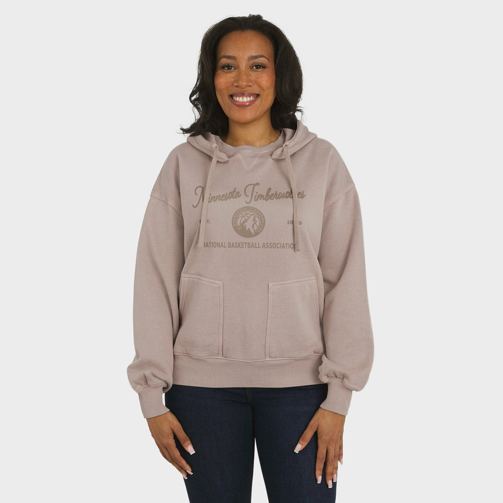 Minnesota Timberwolves WEAR by Erin Andrews Women's Washed Pullover Crewdie Tan