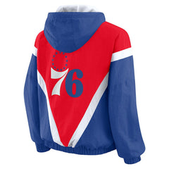 Philadelphia 76ers WEAR by Erin Andrews Women's Colorblock Full-Zip Hoodie Windbreaker Jacket Red/Royal