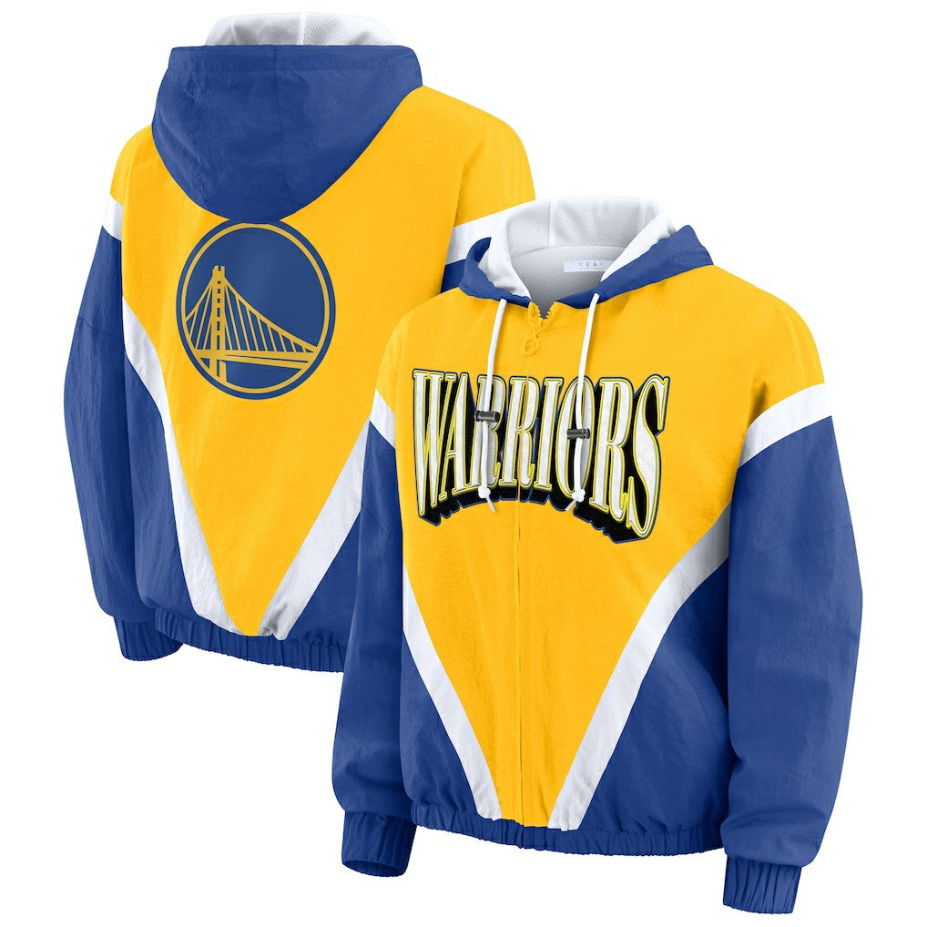 Golden State Warriors WEAR by Erin Andrews Women's Colorblock Full-Zip Hoodie Windbreaker Jacket Gold/Royal