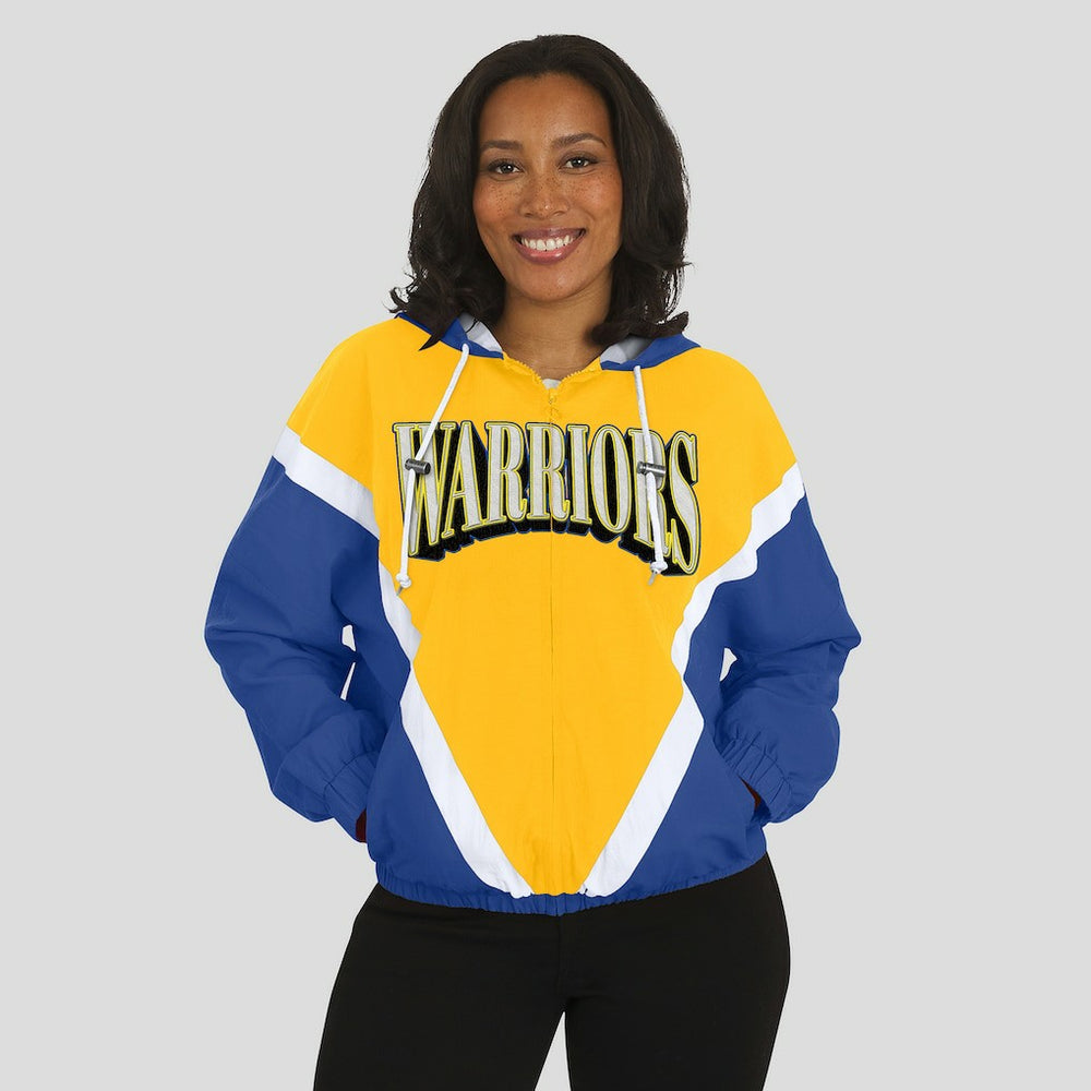 Golden State Warriors WEAR by Erin Andrews Women's Colorblock Full-Zip Hoodie Windbreaker Jacket Gold/Royal
