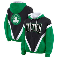 Boston Celtics WEAR by Erin Andrews Women's Colorblock Full-Zip Hoodie Windbreaker Jacket Black/Kelly Green