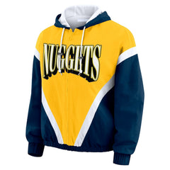 Denver Nuggets WEAR by Erin Andrews Women's Colorblock Full-Zip Hoodie Windbreaker Jacket Gold/Navy