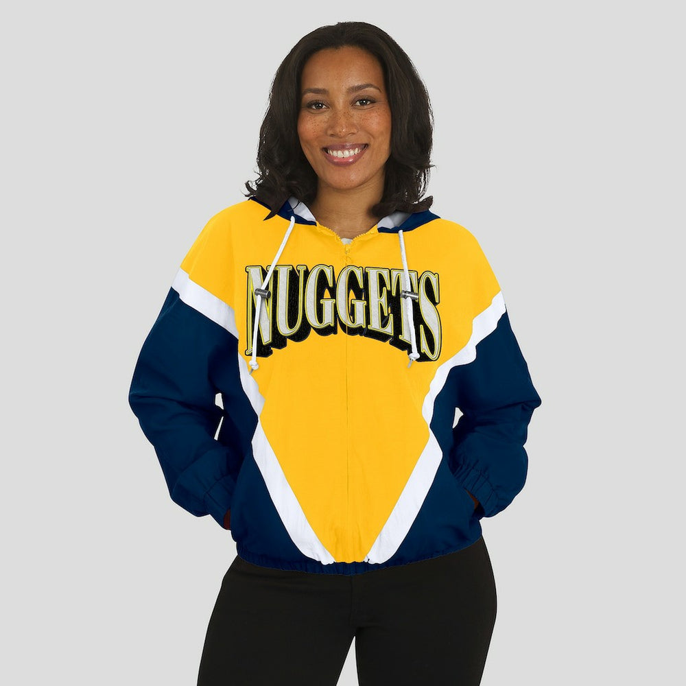 Denver Nuggets WEAR by Erin Andrews Women's Colorblock Full-Zip Hoodie Windbreaker Jacket Gold/Navy