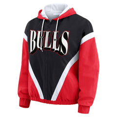 Chicago Bulls WEAR by Erin Andrews Women's Colorblock Full-Zip Hoodie Windbreaker Jacket Black/Red
