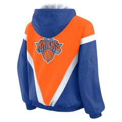 New York Knicks WEAR by Erin Andrews Women's Colorblock Full-Zip Hoodie Windbreaker Jacket Orange/Royal
