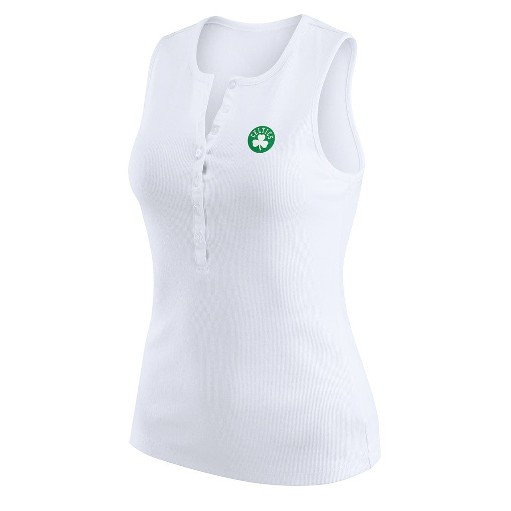Boston Celtics WEAR by Erin Andrews Women's Rib-Knit Henley Tank Top White