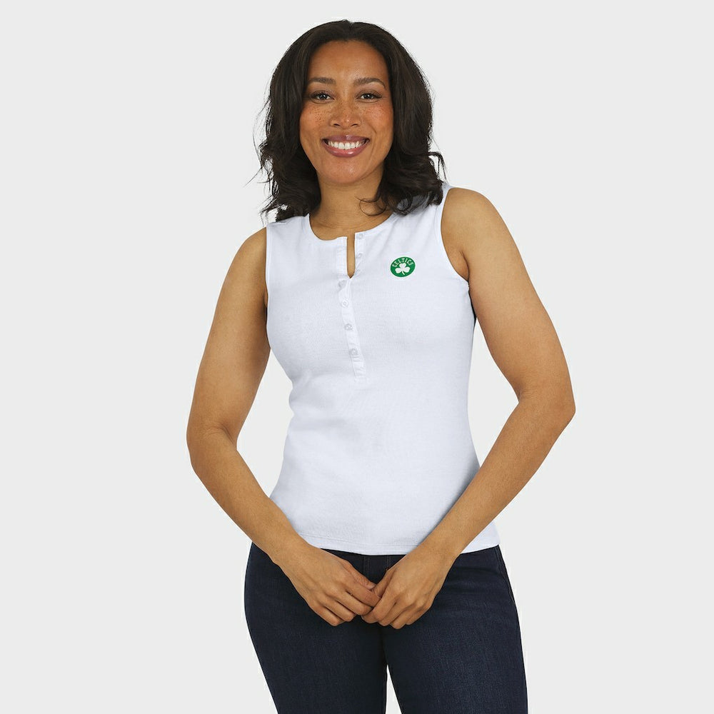 Boston Celtics WEAR by Erin Andrews Women's Rib-Knit Henley Tank Top White