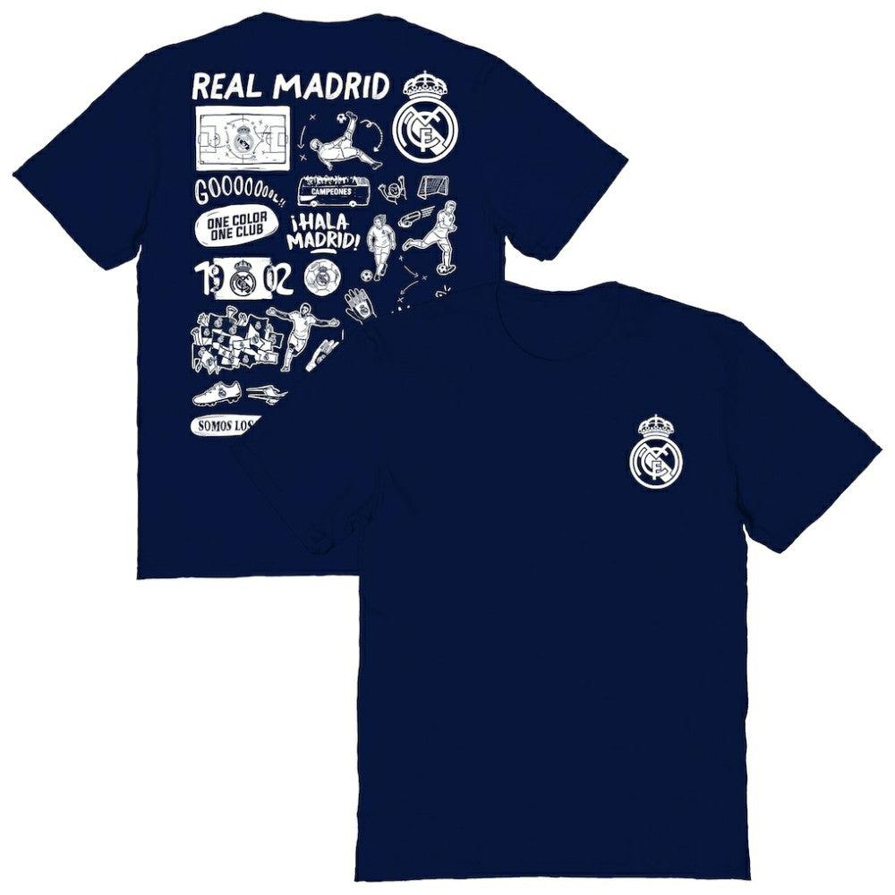 Real Madrid Vive La Fete Women's Impressions Artwork T-Shirt Navy