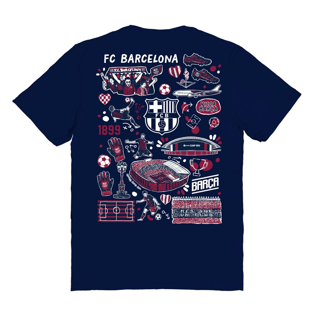 Barcelona Vive La Fete Women's Impressions Artwork T-Shirt Navy
