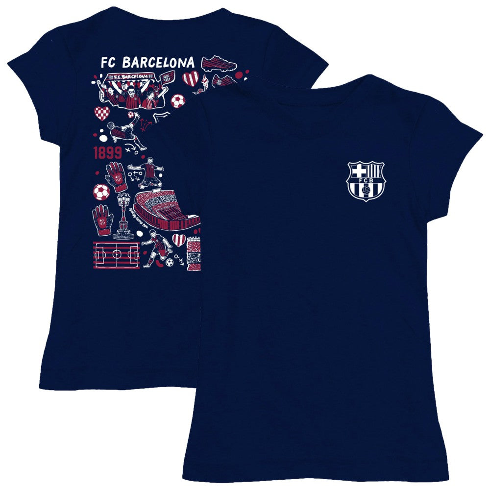 Barcelona Vive La Fete Girls Youth Color Badge Fitted T-Shirt Navy