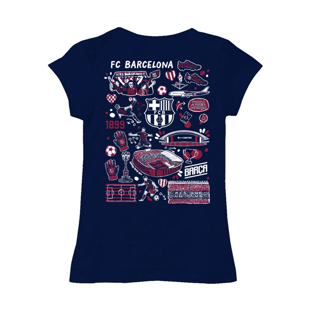 Barcelona Vive La Fete Girls Youth Color Badge Fitted T-Shirt Navy