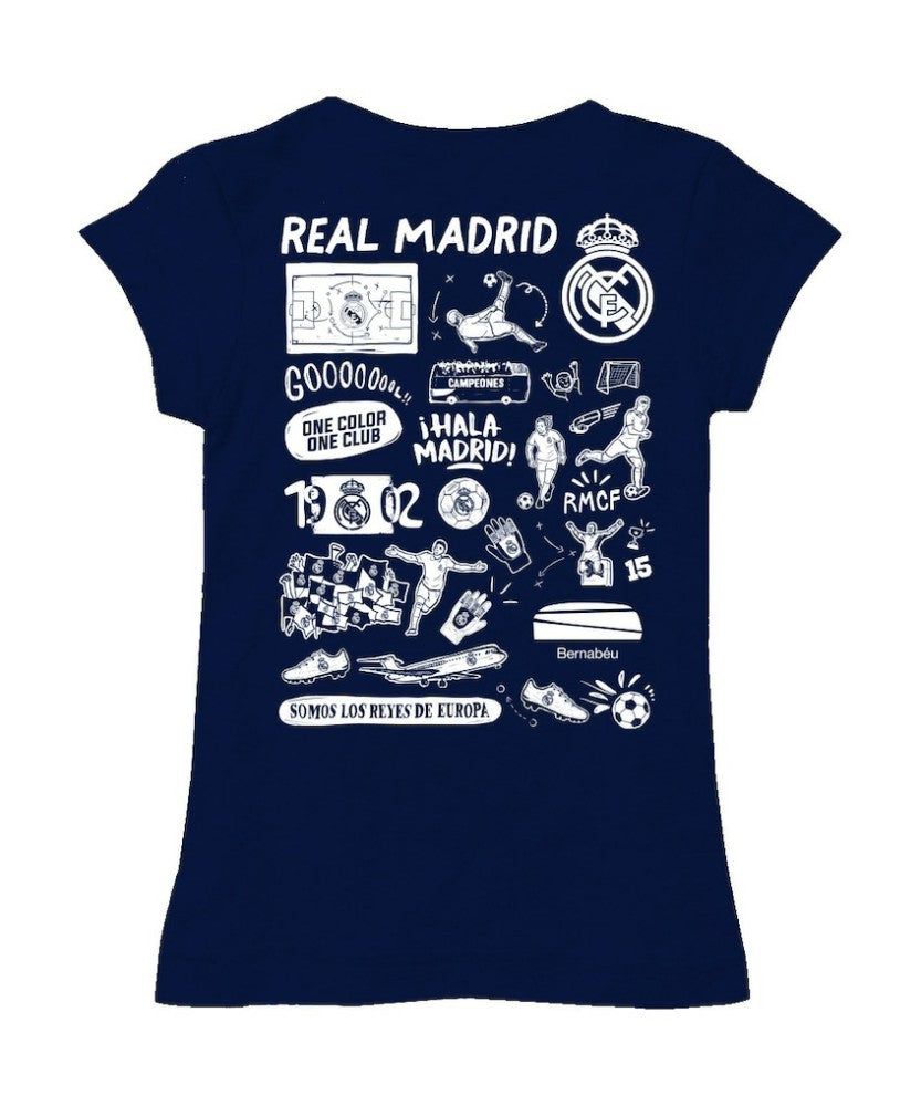 Real Madrid Vive La Fete Girls Youth Color Badge Fitted T-Shirt Navy