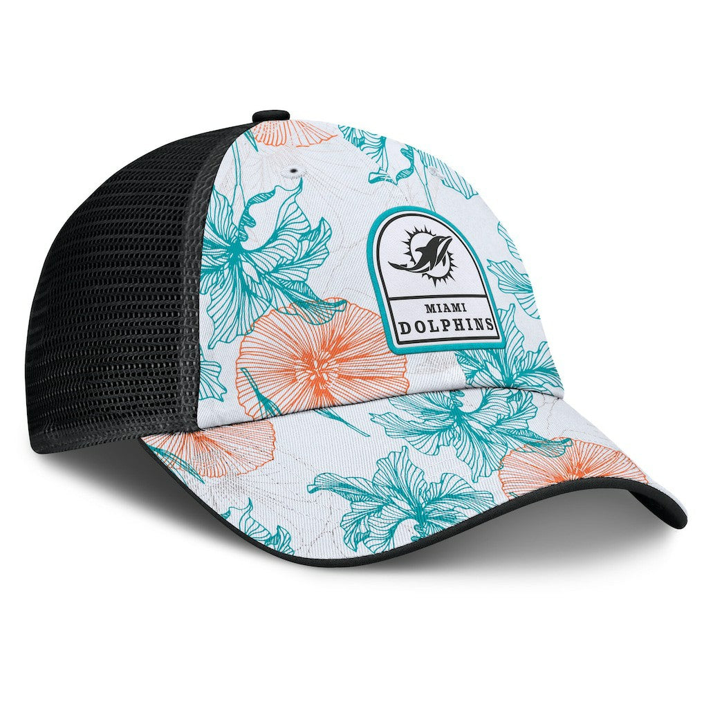 Miami Dolphins Tropical Adjustable Trucker Hat - White/Black - Fanatics