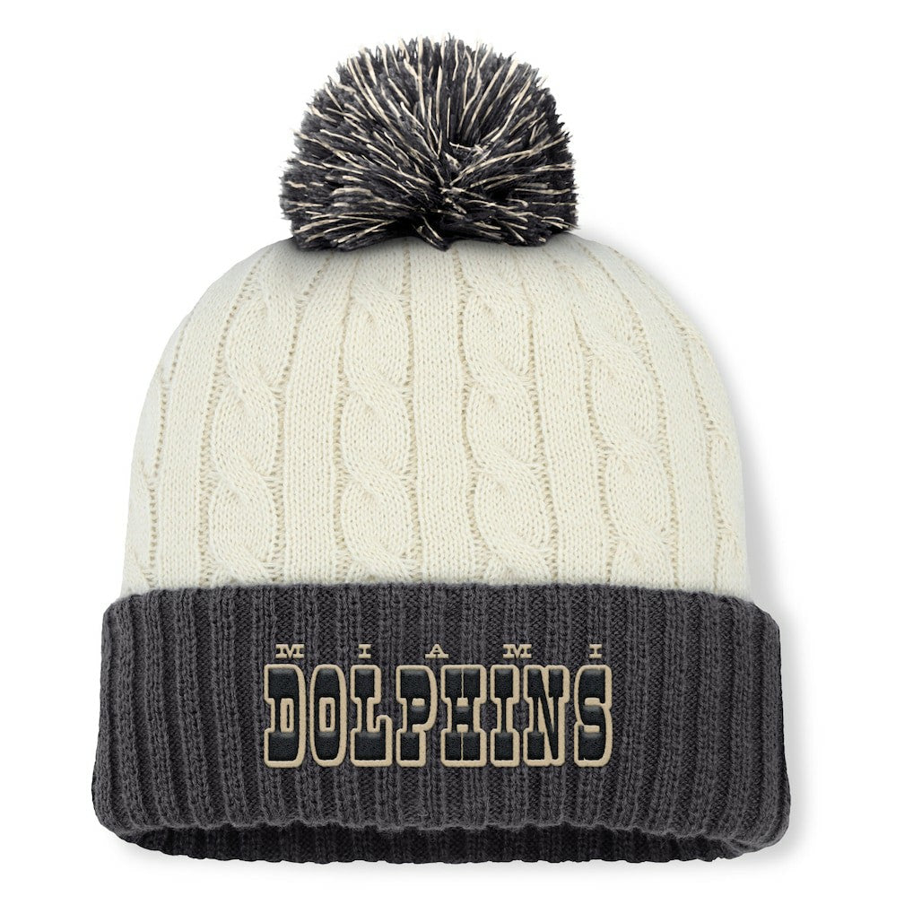 Miami Dolphins Women's Coaxial Cuffed Knit Hat with Pom - Cream - Fanatics