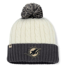 Miami Dolphins Women's Coaxial Cuffed Knit Hat with Pom - Cream - Fanatics