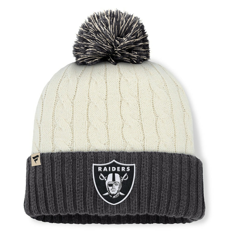 Las Vegas Raiders Women's Coaxial Cuffed Knit Hat with Pom - Cream - Fanatics