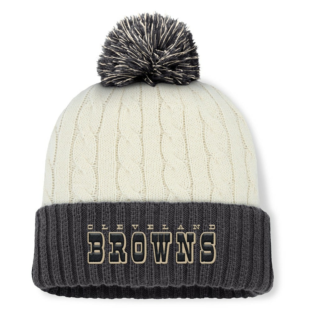 Cleveland Browns Women's Coaxial Cuffed Knit Hat with Pom - Cream - Fanatics