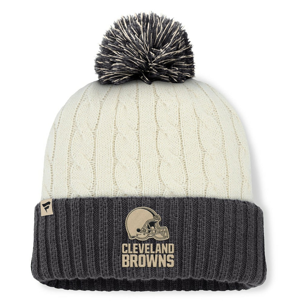 Cleveland Browns Women's Coaxial Cuffed Knit Hat with Pom - Cream - Fanatics