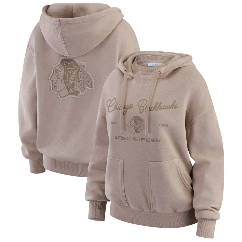 Chicago Blackhawks WEAR by Erin Andrews Women's Washed Pullover Crewdie - Tan | NHL discount