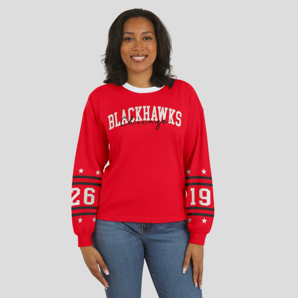 Chicago Blackhawks WEAR by Erin Andrews Women's Long-Sleeve Sport T-Shirt - Red | NHL on sale