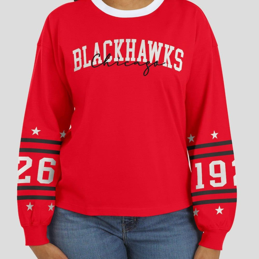 Chicago Blackhawks WEAR by Erin Andrews Women's Long-Sleeve Sport T-Shirt - Red | NHL on sale